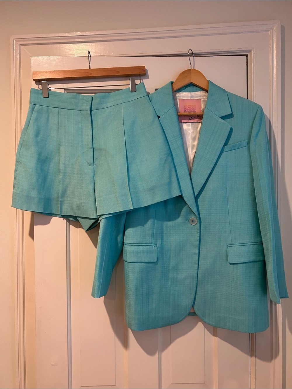 SANDRO turquoise two-piece Blazer and Shorts Set.